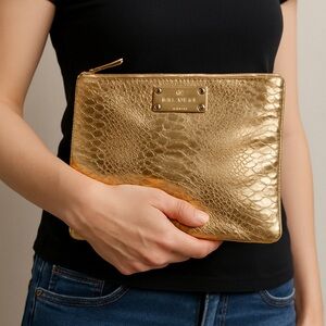 Kate Spade Metallic Gold Snake-Embossed Clutch / Pouch